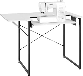 VEVOR Nähtisch Nähmaschinentisch mit klappbarer Tischplatte & Verstellbarer Ablage & Stahlbeinen, Mehrzwecktisch Computertisch für Zuhause Modestudio Kunststudio Bildungseinrichtung, Weiß