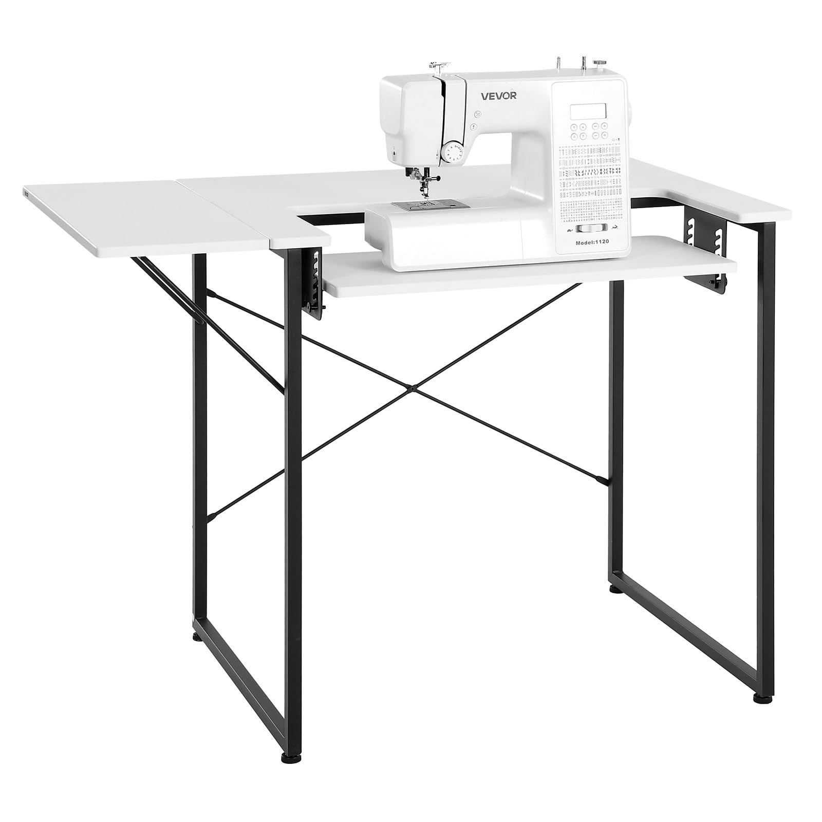 VEVOR Nähtisch Nähmaschinentisch mit klappbarer Tischplatte & Verstellbarer Ablage & Stahlbeinen, Mehrzwecktisch Computertisch für Zuhause Modestudio Kunststudio Bildungseinrichtung, Weiß