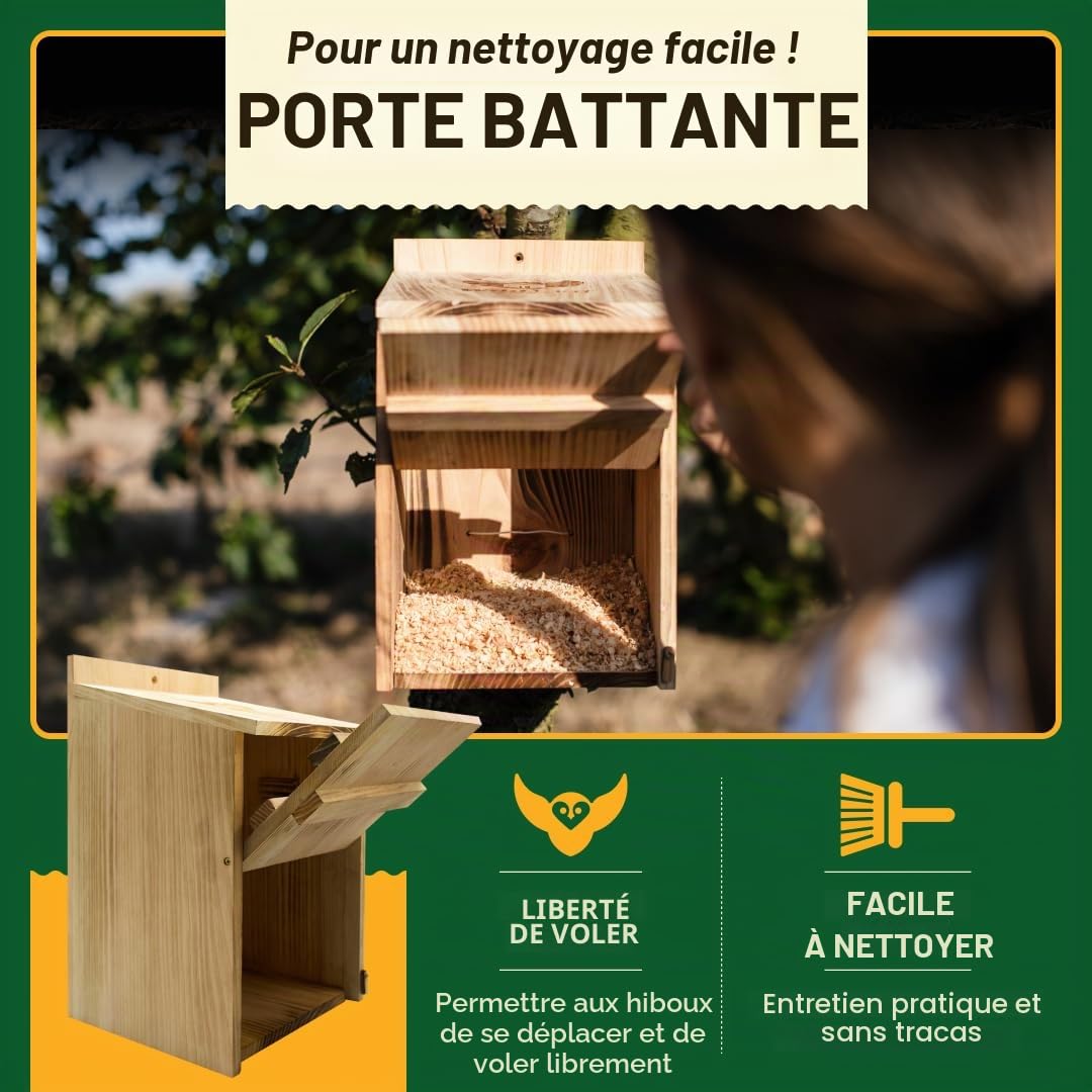 WildYard Nichoir à Chouette Effraie - Grand, Cèdre, Préassemblé | Nichoir à chouettes traditionnel en cèdre avec porte frontale pour un nettoyage facile, attire chouettes et oiseaux.