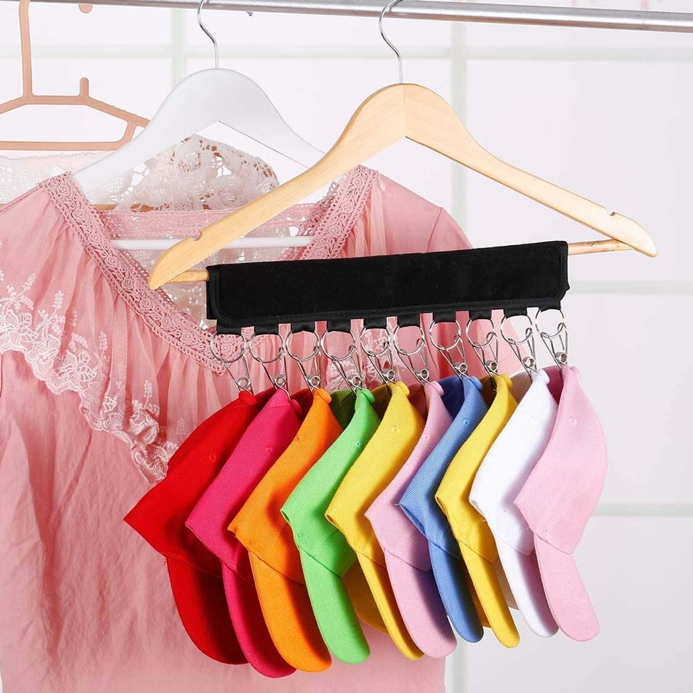 Myfolrena Hut-Organizer Mit 18 Clips – Für Schrank, Kappen, Stiefel, Handtücher, Aus Edelstahl, Gummierte Spitzen (horizontal/vertikal Aufhängbar)