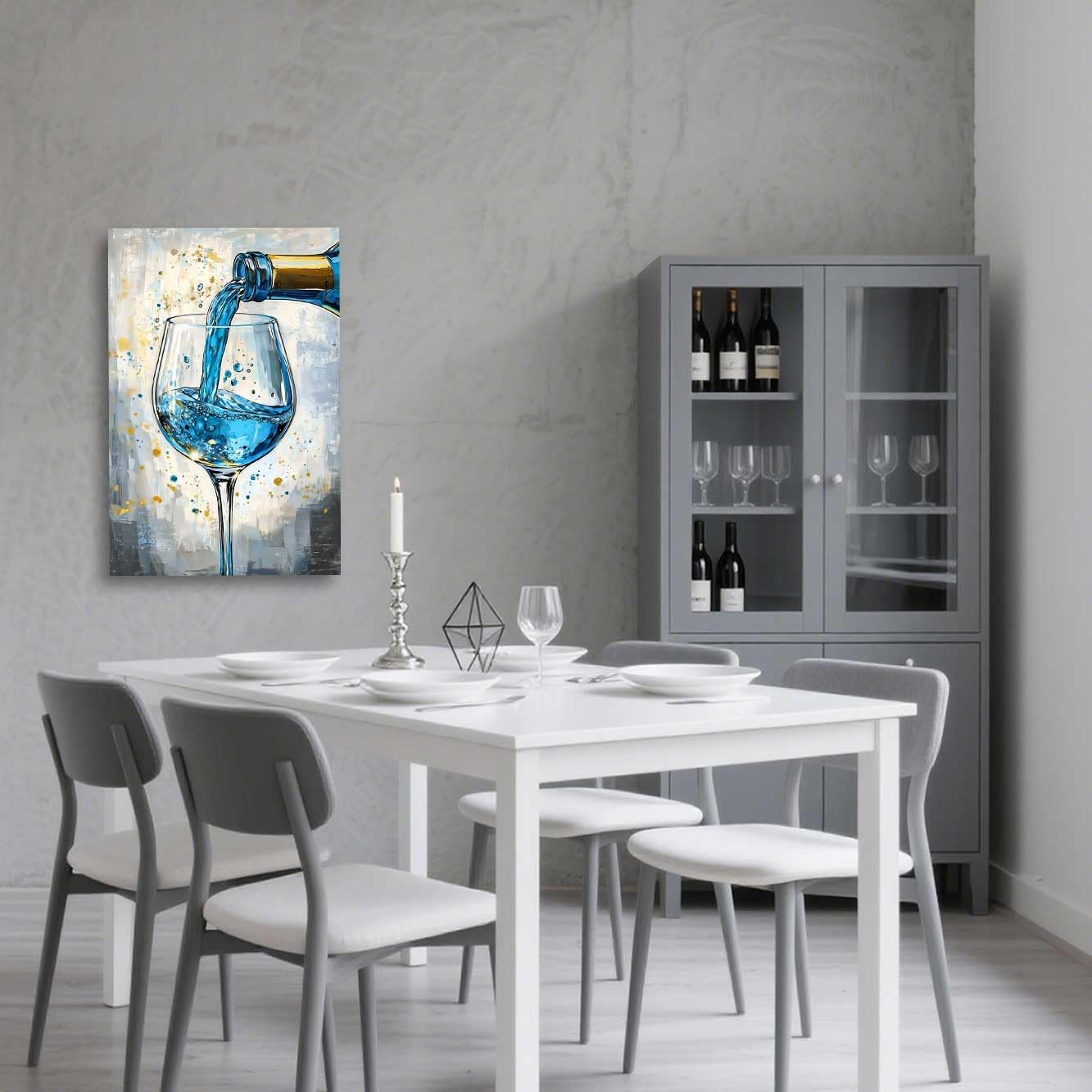ZSHARTSWD Wine Glass Canvas Wall Art Abstract Red Wine Cup Pictures Modern Kitchen Paintings Black and White Poster Prints for Dining Room Bar Decor Framed (Blue, 18L x 12W)
