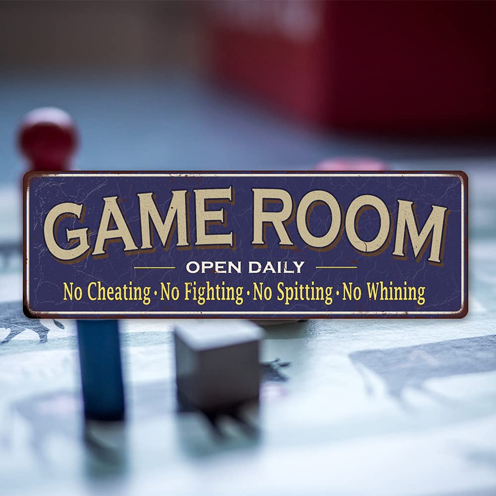 Cartel de metal azul para pared con texto en inglés "Game Room", ideal como regalo