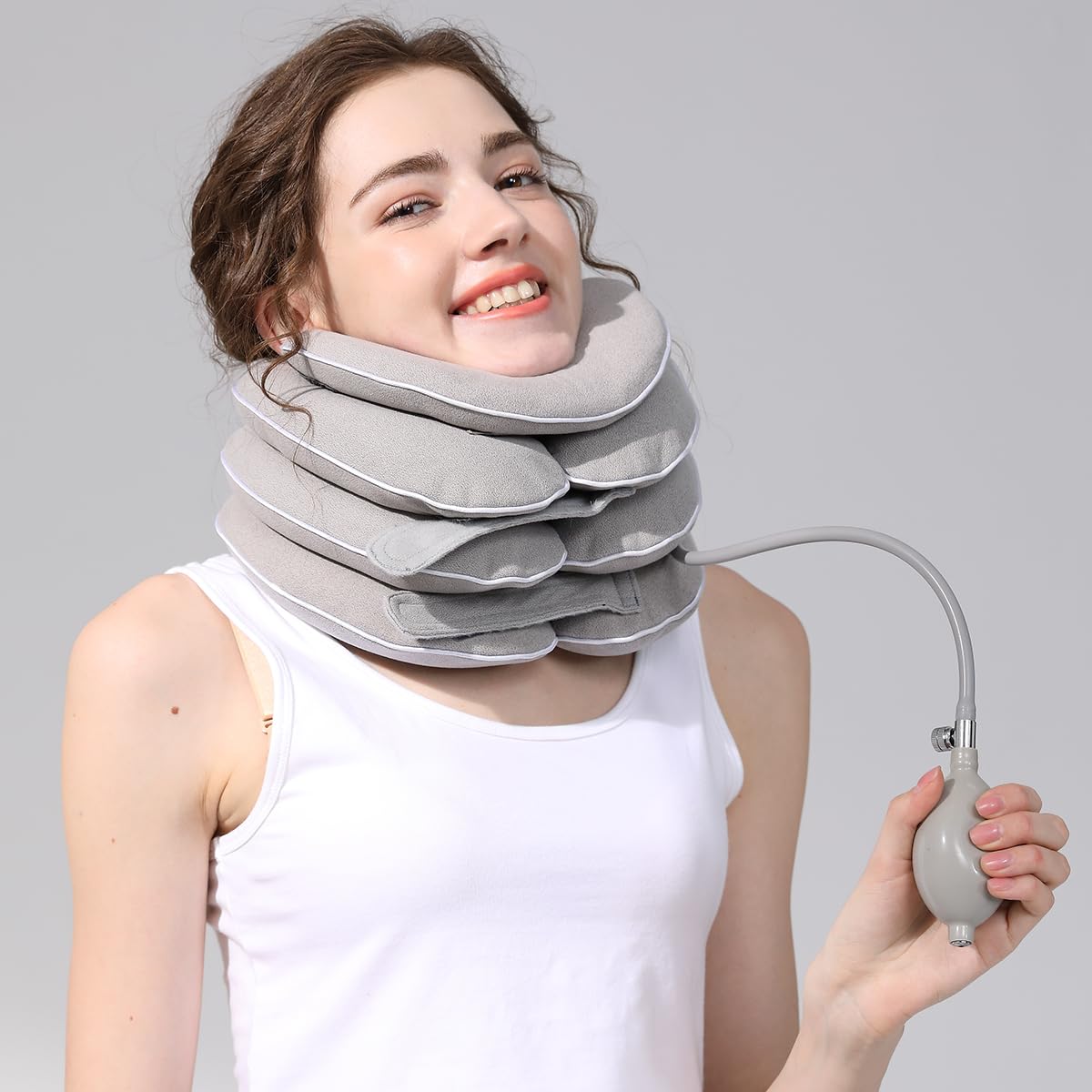 Dispositivo di trazione cervicale per il collo, collare di supporto gonfiabile regolabile, strumento di sollievo per il collo per uso domestico, lavabile, tessuto traspirante per alleviare il dolore e