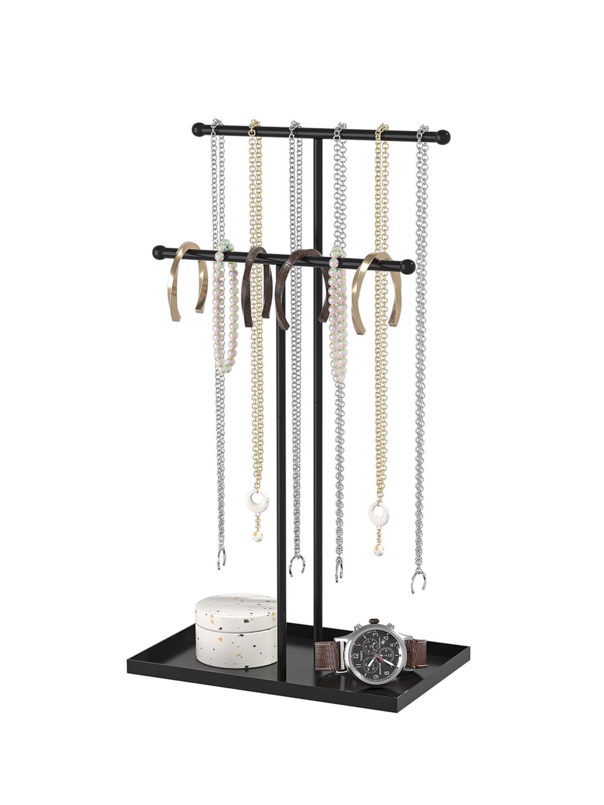 Ausalivan Necklace Organizers Holder, Small Jewelry Display Stand for Women, Men and Vendors, Long Necklace Organizer, Multi-Functional Bracelet Hanger, Space Saving Design (2 Tier Black)