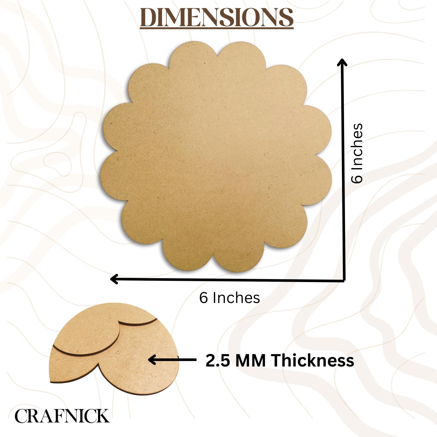 CRAFNICK® DIY MDF Cutouts Flower | Pine Wood 6 Inch 2.5mm Thick | Unfinished Wood Slices for Resin Art, Lippan, Mandala Painting | MDF Boards for Art and Craft | MDF Cutouts Different Shapes | Mdf Plaque (Set of 5)
