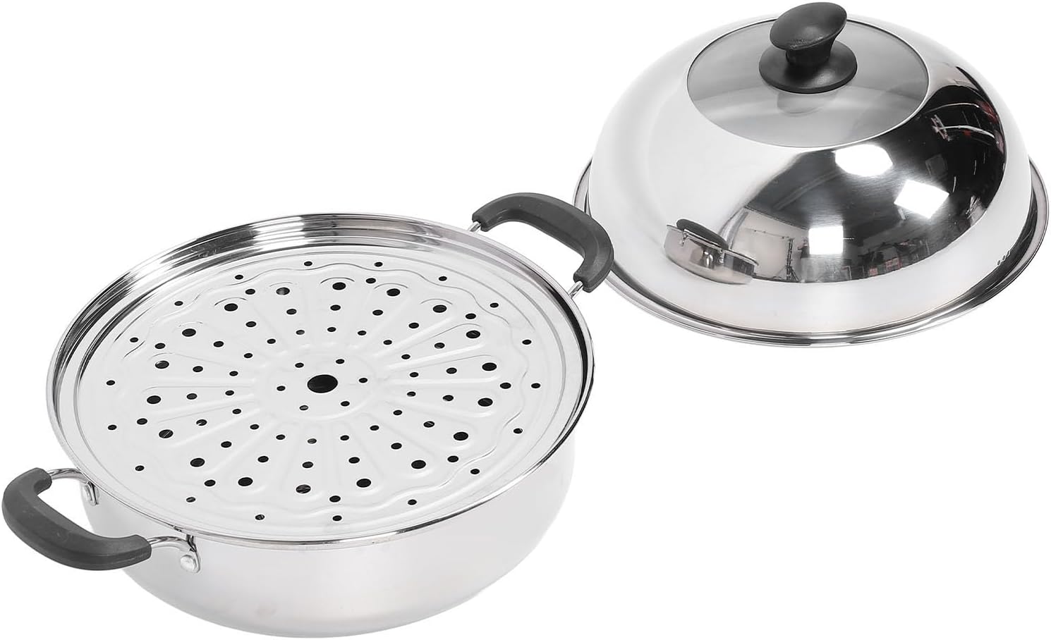 2 Tier Stainless Steel Steamer Pot, Multipurpose Thickened Stock Pot and Steam Pot with Lid, Steamer Cookware | Vegetable Steamer | Dumpling Steamer for Fish Seafood Steamed Bun
