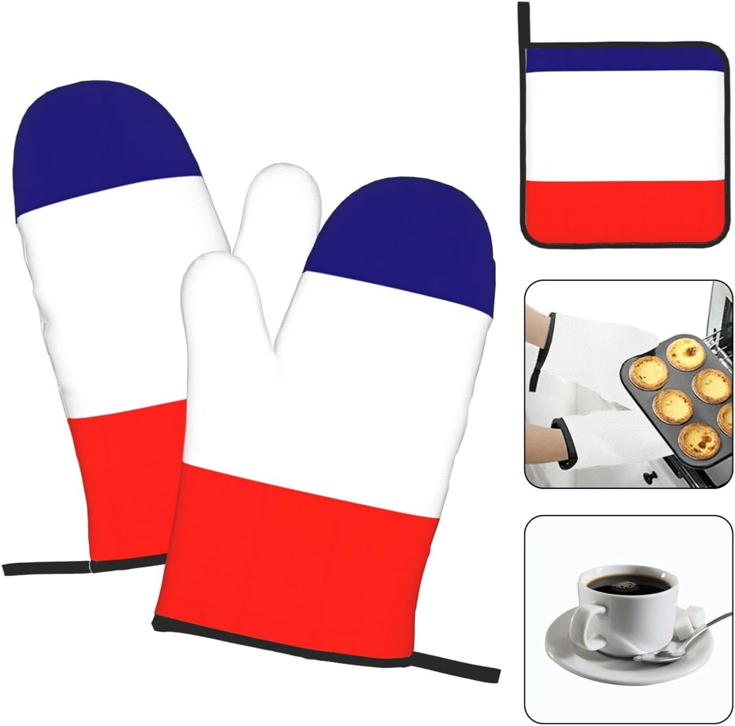French Flag Print Heat Resistant Microwave Gloves, Used for Baking, Cooking, and Fashion Kitchen Essentials