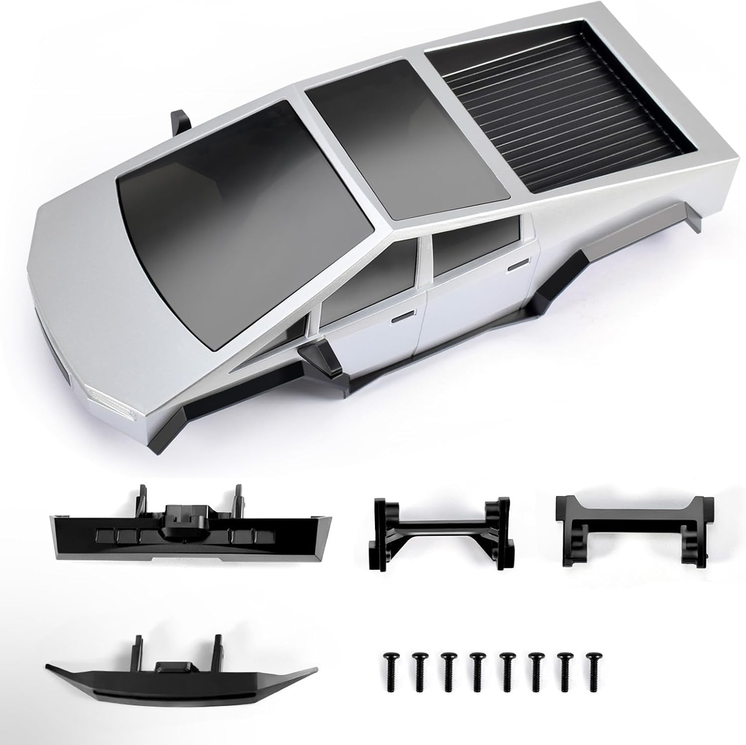 RC Car Hard Body Shell Pickup with Front Rear Bumpers for TRX4M Bronco Defender, 1/18 Scale Crawler Upgrade (Silver)