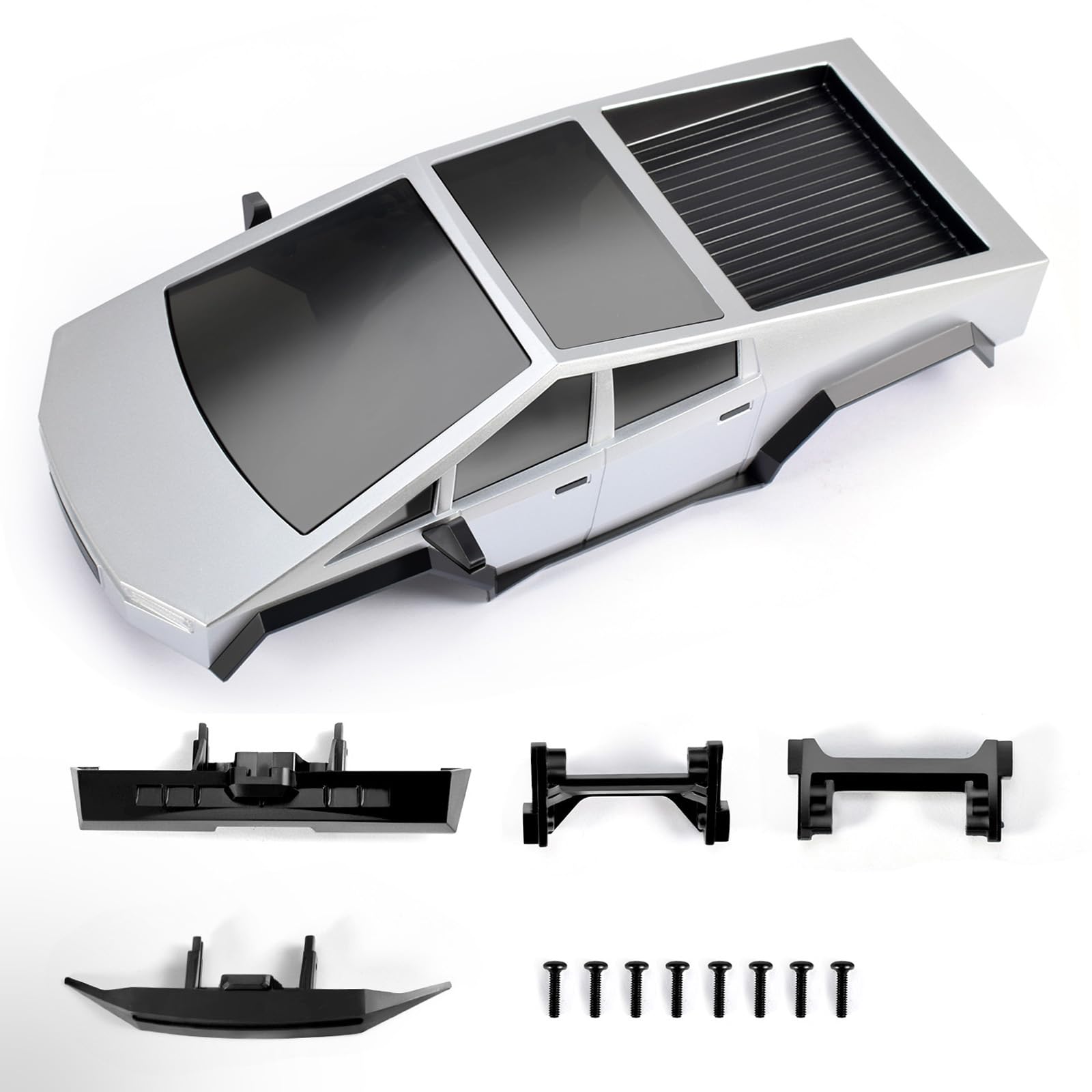RC Car Hard Body Shell Pickup with Front Rear Bumpers for TRX4M Bronco Defender, 1/18 Scale Crawler Upgrade (Silver)