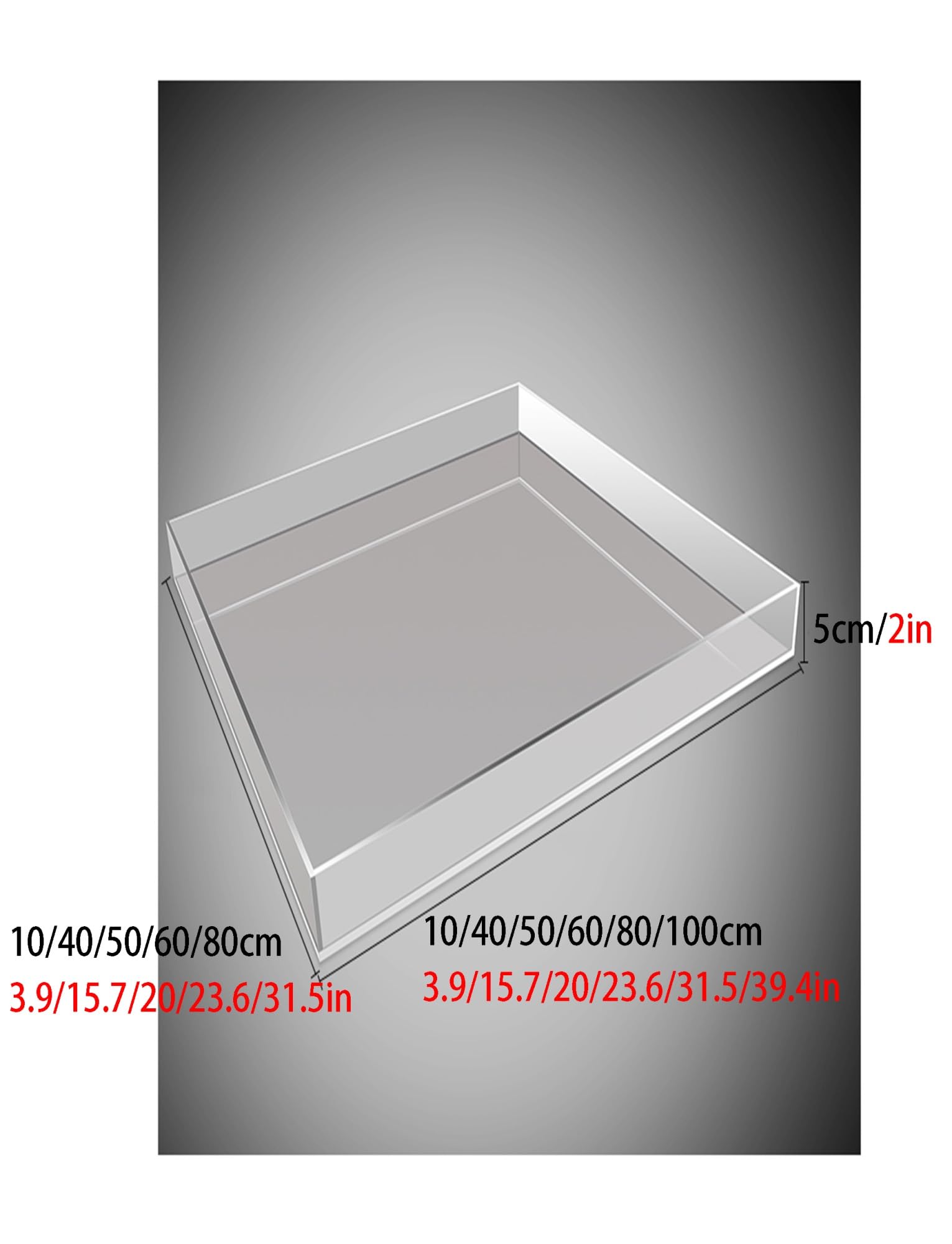 Transparent Shallow Water Photography Props, Decorative Tray, Photography Tray For Shooting Low Water Tank, Creative Floating Photography Props, Table Storage Box(60x60x5cm/23.6x23.6x2in)