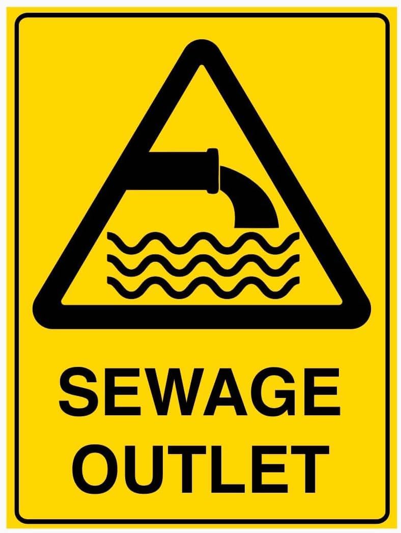 Warning Sewage Outlet Rust Free Aluminum Tin Sign - Workplace Decor with Pre-Drilled Holes for Industrial/Commercial Site - 8x12 Inch​