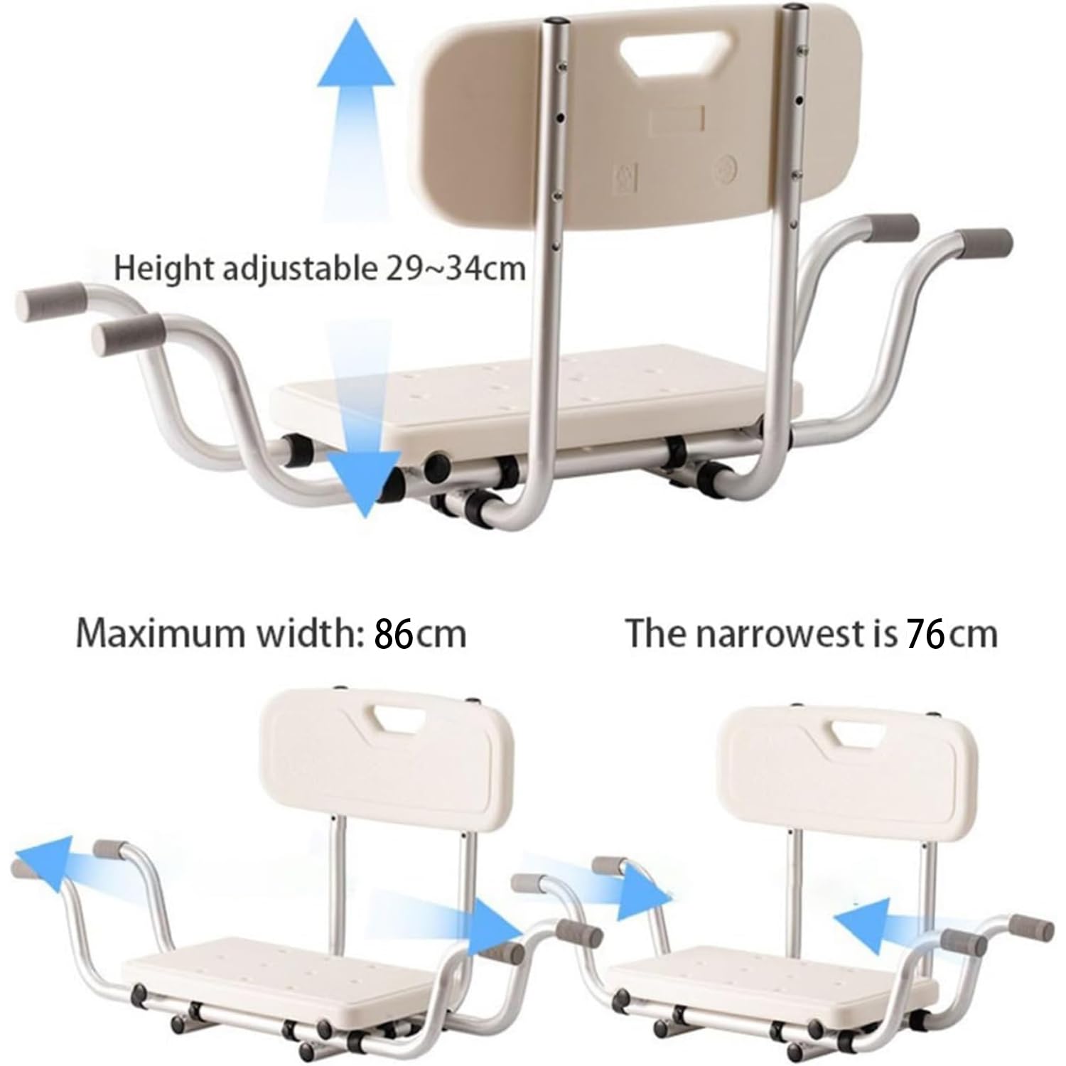 NEWFUN Siege Baignoire,Siège de Bain Suspendu Léger Blanc,Siège en Aluminium,Tabouret de Bain Adapté pour Différentes Tailles de Baignoires et Charge jusqu'à 136 kg,dim. 76-86 cm