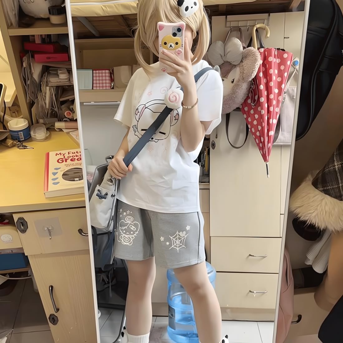 Kawaii Gothic Casual Vintage Style Crew Neck Short Sleeve Cute Graphic Cartoon Music Kitten Print T-Shirt - Image 4