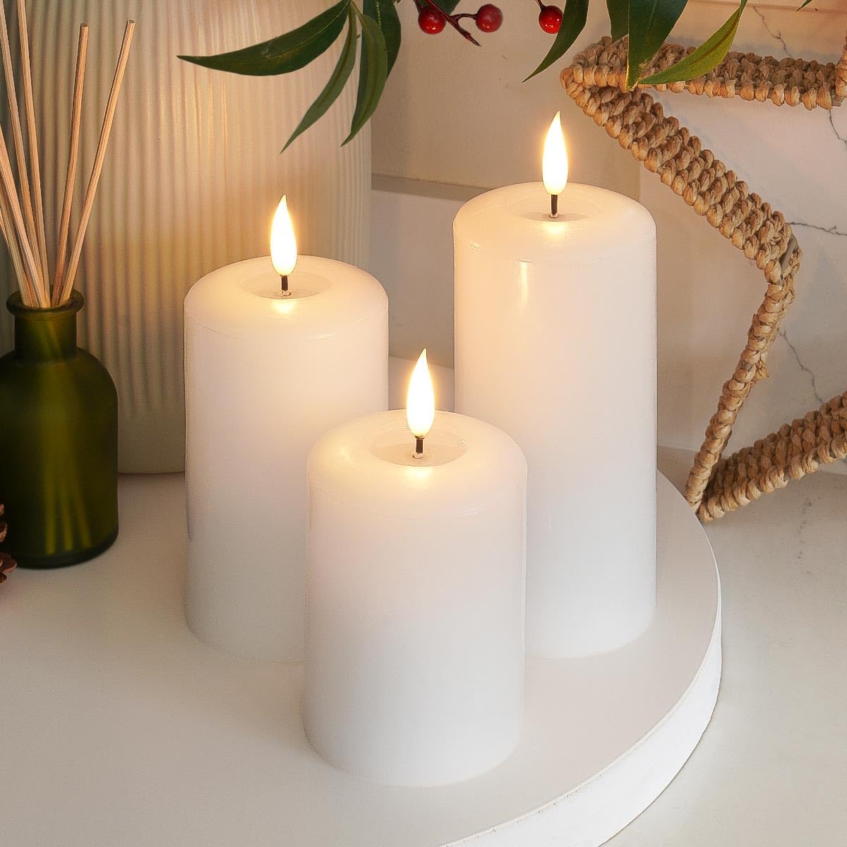 Festive Lights Ember™ Battery Signature White CandleTrio from B&Q