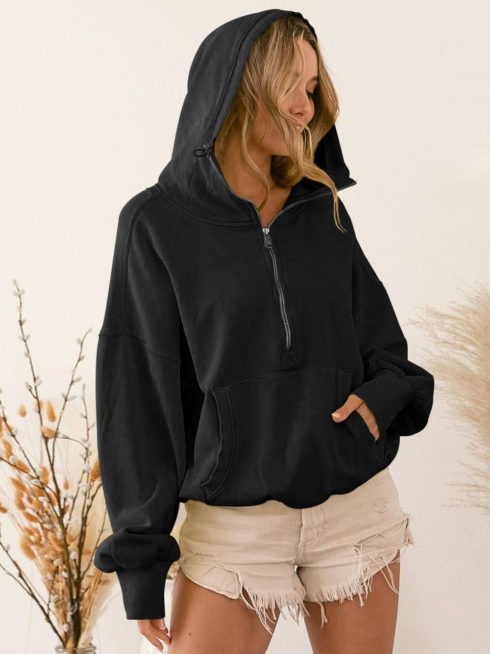 Femme Sweat à Capuche Décontracté Style Y2K Sportif Fashion Streetwear Lâche Sweatshirt Courte Taille Haut Zippé avec Poches