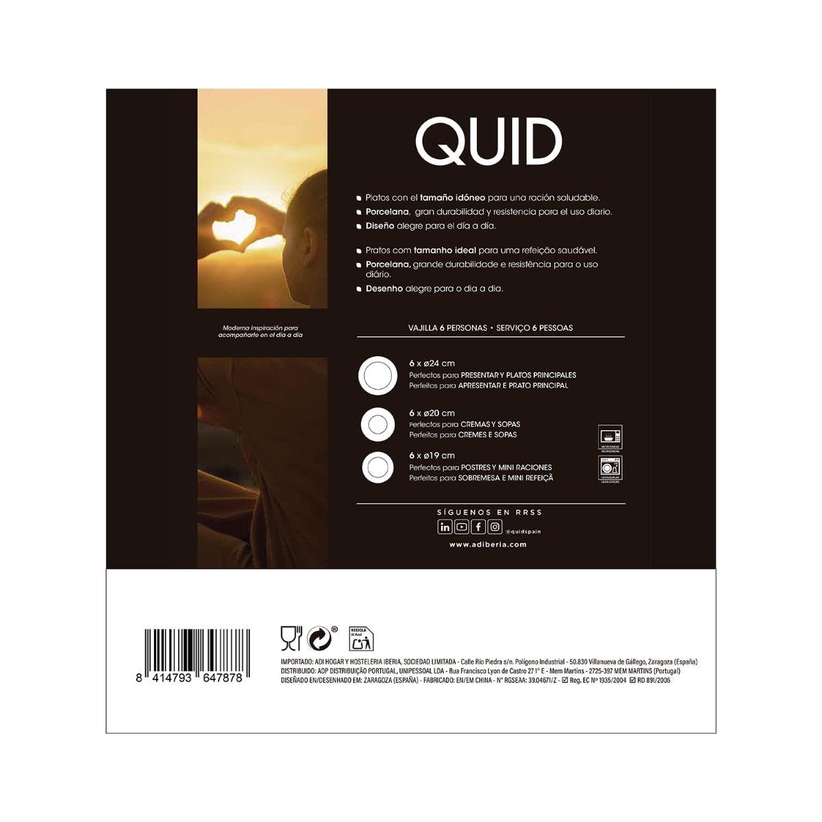 Quid Montréal Service de table complet et moderne en porcelaine pour 6 personnes (18 pièces) Assiettes plates, assiettes creuses, assiettes à dessert