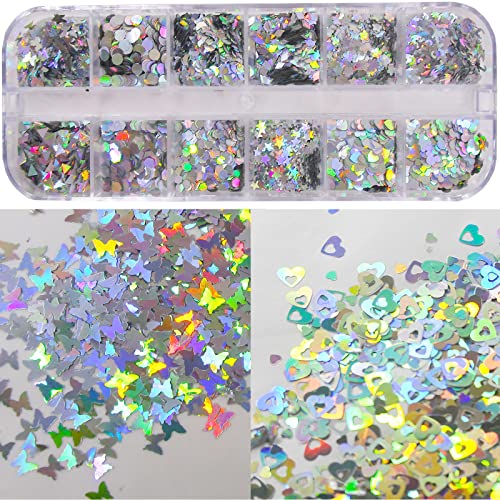 Loveourhome Valentine 4 Boxes Holographic Butterfly Snowflakes Chunky Nail Glitter Flakes Heart Sequins Confetti Resin Accesssories Manicure Tips Decorations For Nails Crafts Resin Makeup #TOP5