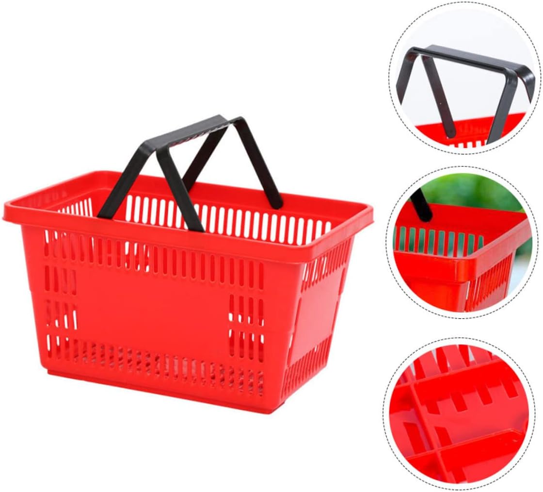 1Pc Capacity Portable Plastic Shopping Basket with Handle and Grocery Storage for Home Picnics and Daily Use Classic Bright