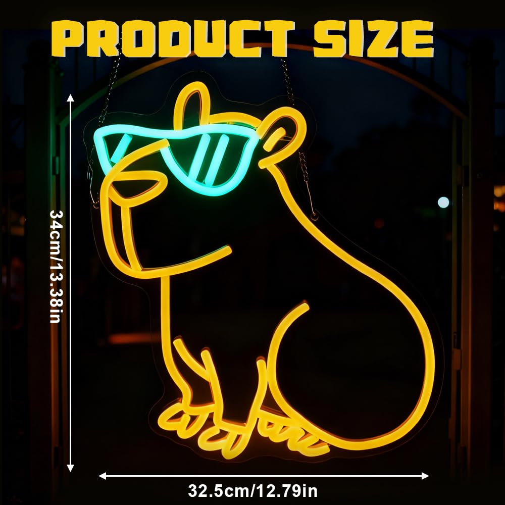 Neon Capybara, Neon LED Kapibara, panel świetlny kapibara ze ściemniaczem USB, do pokoju dziecięcego, dekoracja ścienna