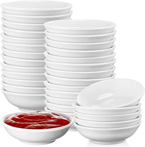 Miniatura 1 de Juego de 50 cuencos de cerámica blancos para salsa de soja, 1.2 onzas para sushi, ketchup, vinagre, aceite de oliva, soja, especias, chips de