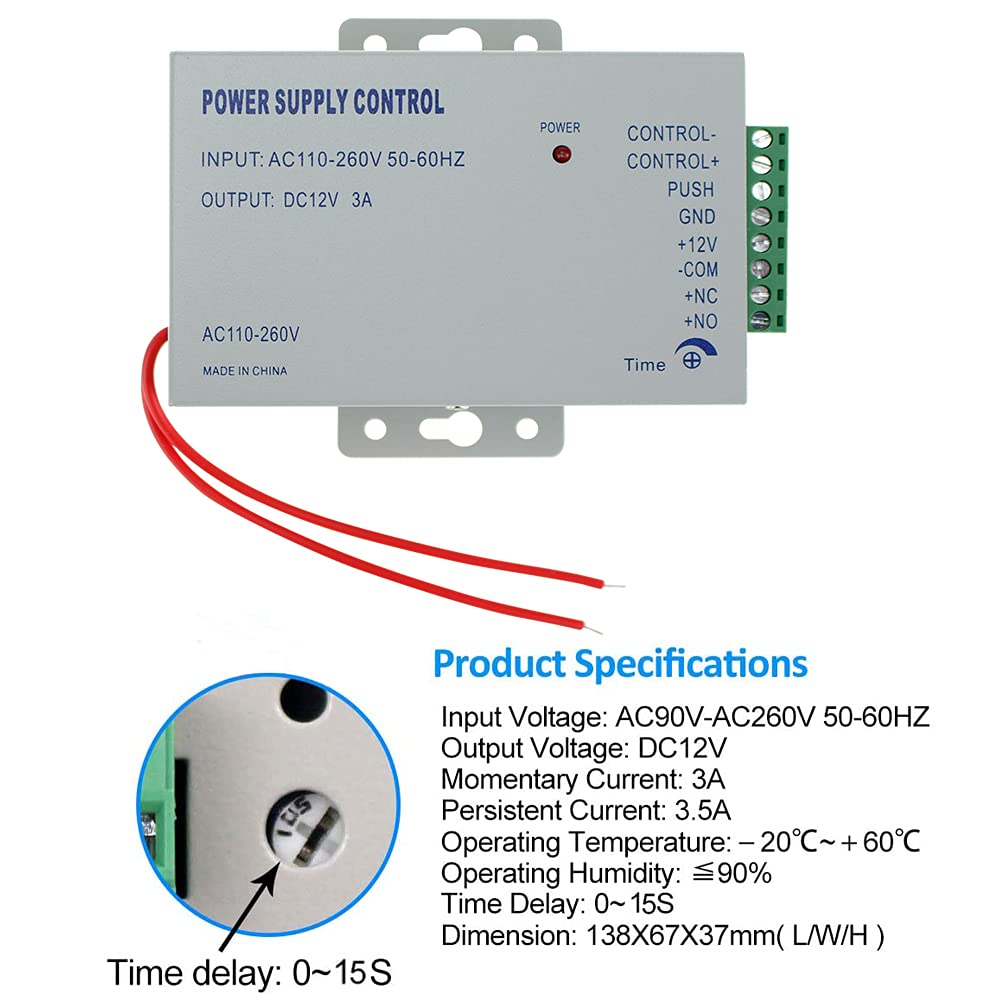 FTes RFKits Kit di Controllo Accessi Porta RFID Tastiera 1000 Utenti con Alimentatore con Serratura Magnetica Elettrica da 180kg con 15 Chiavi