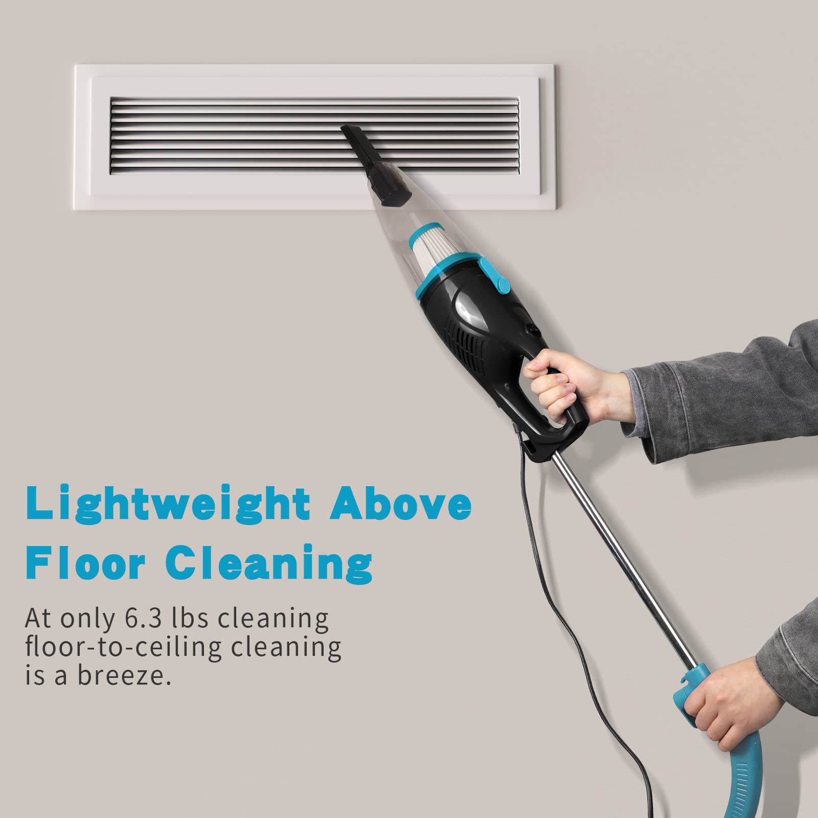 TC-JUNESUN Stick Vacuum Cleaner, 4 in 1 Lightweight Corded Vac with Handheld, 400W 15kpa Powerful Suction Small Dorm Vacuum Cleaner Portable with HEPA Filters, for Sofa, Curtains, Hard floor, Pet Hair