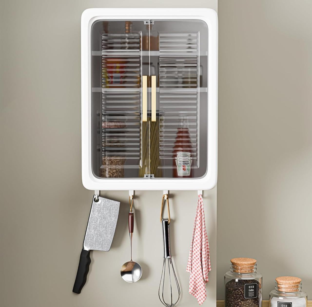 TEASER Wall-Mounted Dumbbell Storage Cabinet with Glass Doors, 1.5 kg Weight Set, White.