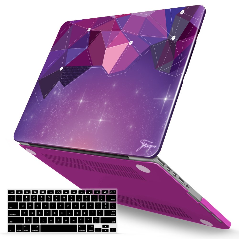 IBENZER MacBook Pro 13 Inch Case 2012-2015, Soft Touch Hard Case Shell Cover with Keyboard Cover for Apple MacBook Pro 13 with Retina Display A1425 1502, Purple Galaxy, MRD13PUGL+1A