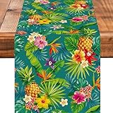 Tropical Pineapple Table Runner Burlap Kitchen Dining Linen Table Decoration for Indoor Outdoor Home Party Dinner 13x72 Inch
