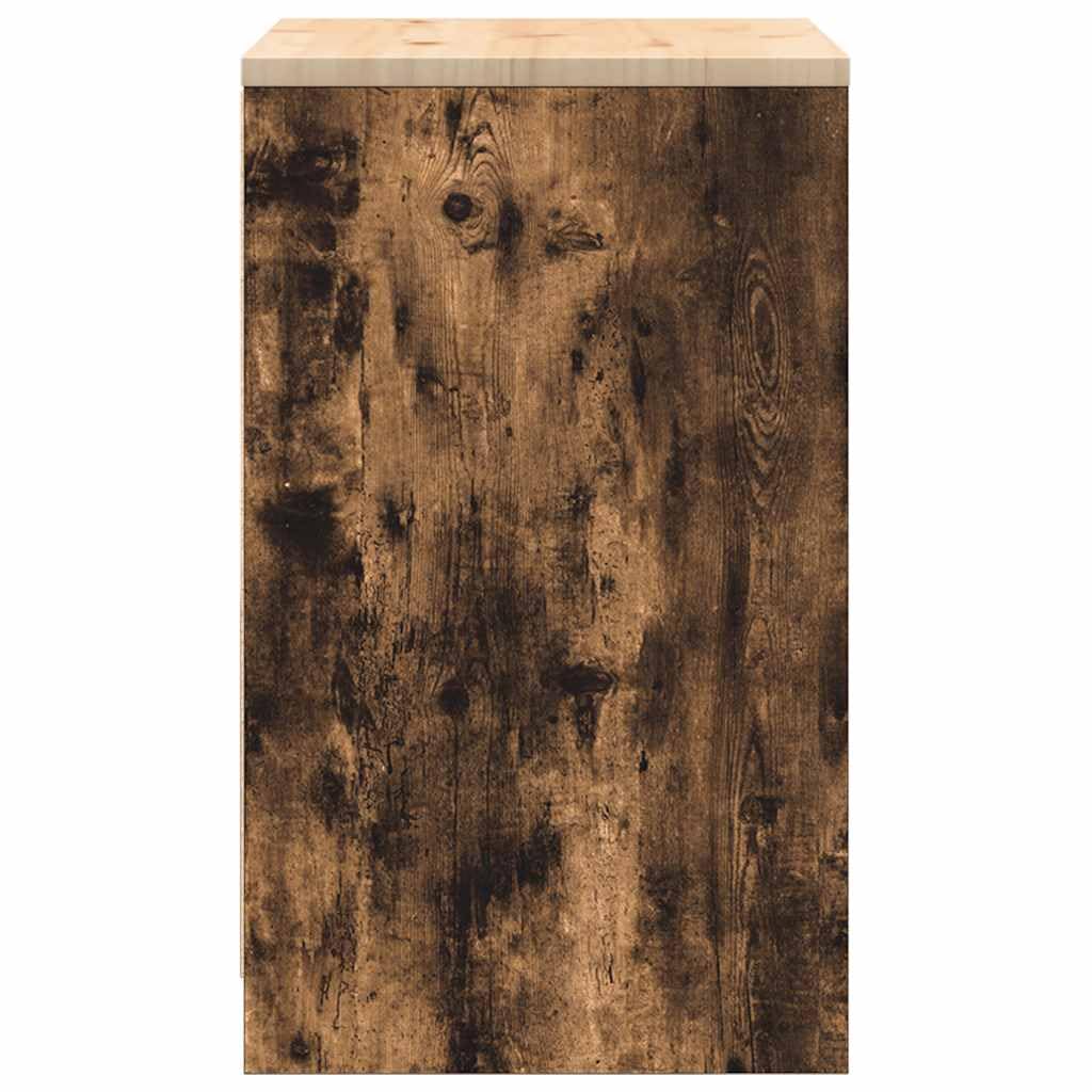 Garagenschrank Räuchereiche 60x51x85 cm Werkzeugschrank mit Massivholz Kiefer Arbeitsplatte, Stabiler Aufbewahrungsschrank mit 2 Fächern für Werkstatt, Garage und Keller