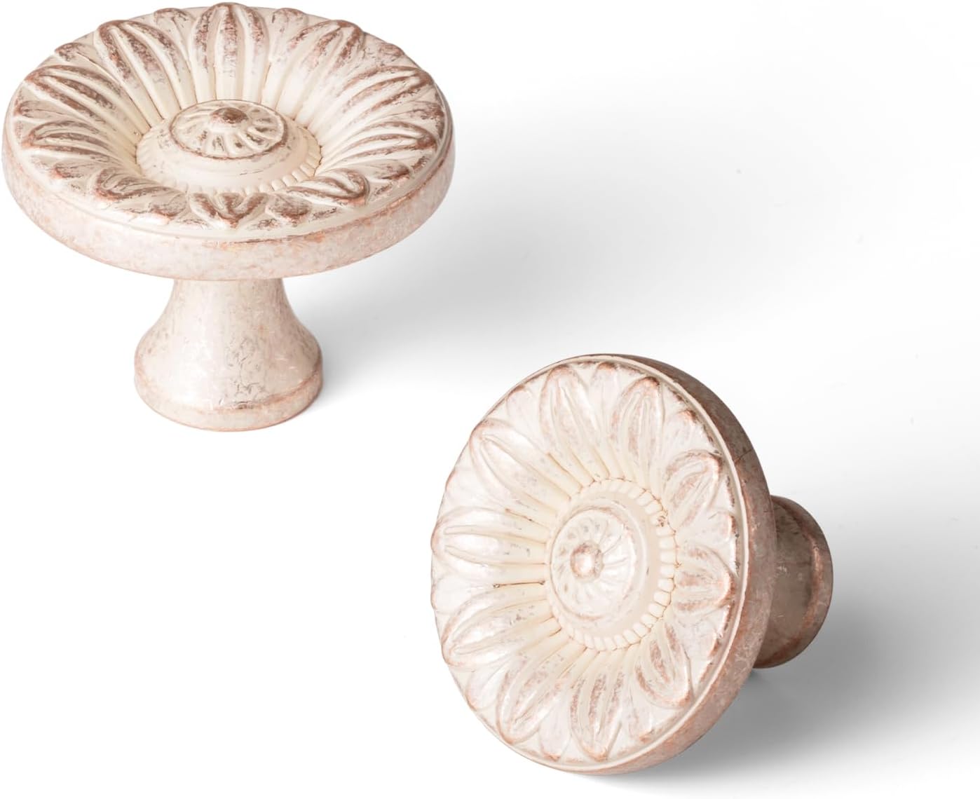 6 Pack Antique Cream Copper Cabinet Knobs, Vintage Floral Drawer Pulls, Solid Zinc Alloy Shabby Chic Distressed Sunburst Door Handles for Kitchen Cupboard, Dresser, Wardrobe, Vanity Hardware