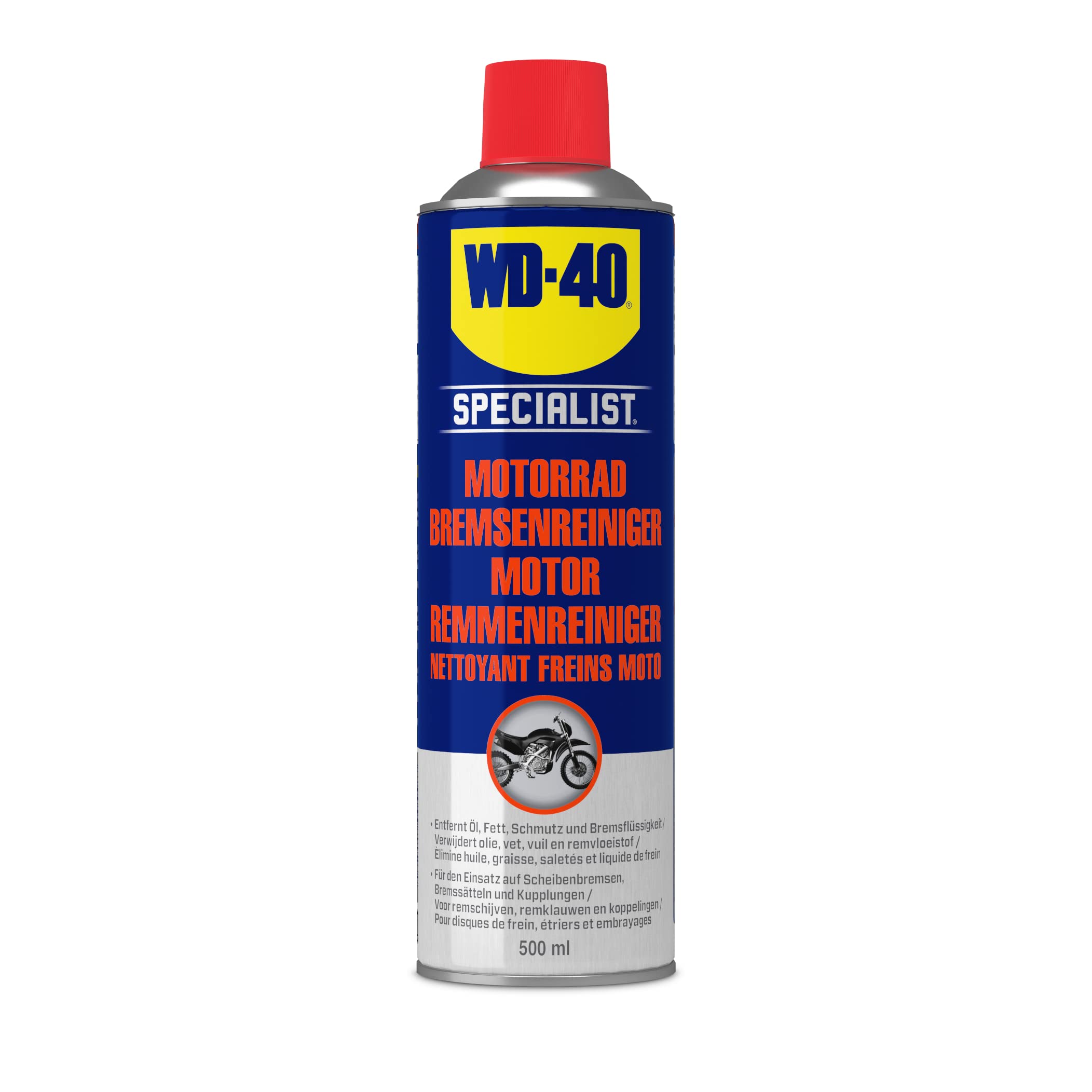 WD-40 Specialist Motorrad-Bremsenreiniger | Schnelltrocknend | Schützt Bremsscheiben & Bremsbeläge | 500 Ml Spray