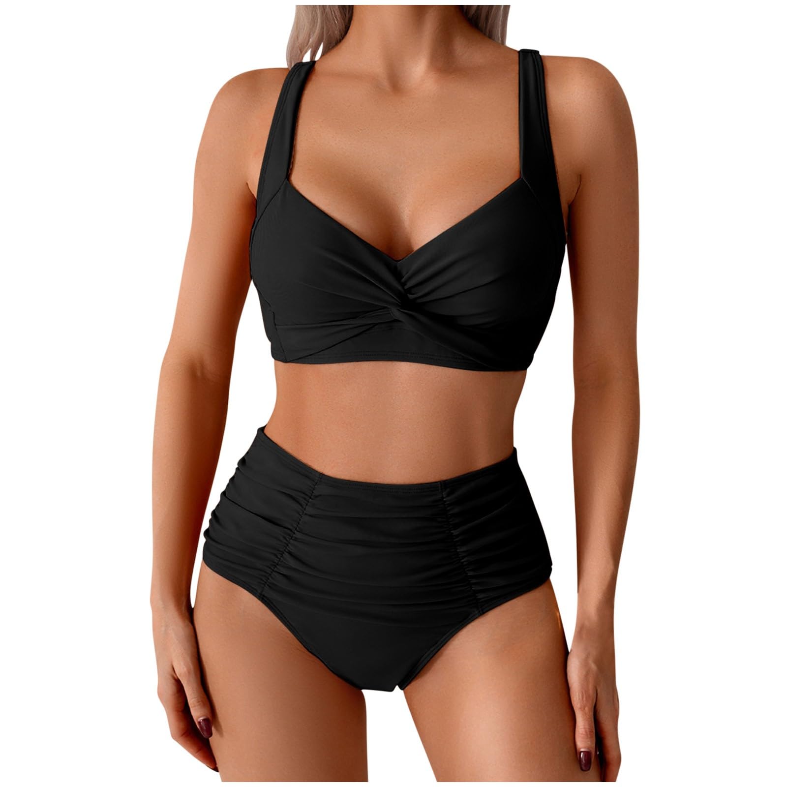 High Waisted Bikini Sets for Women Tummy Control Two Piece Swimsuits Full Coverage Modest Bathing Suits 2025 Swimwear