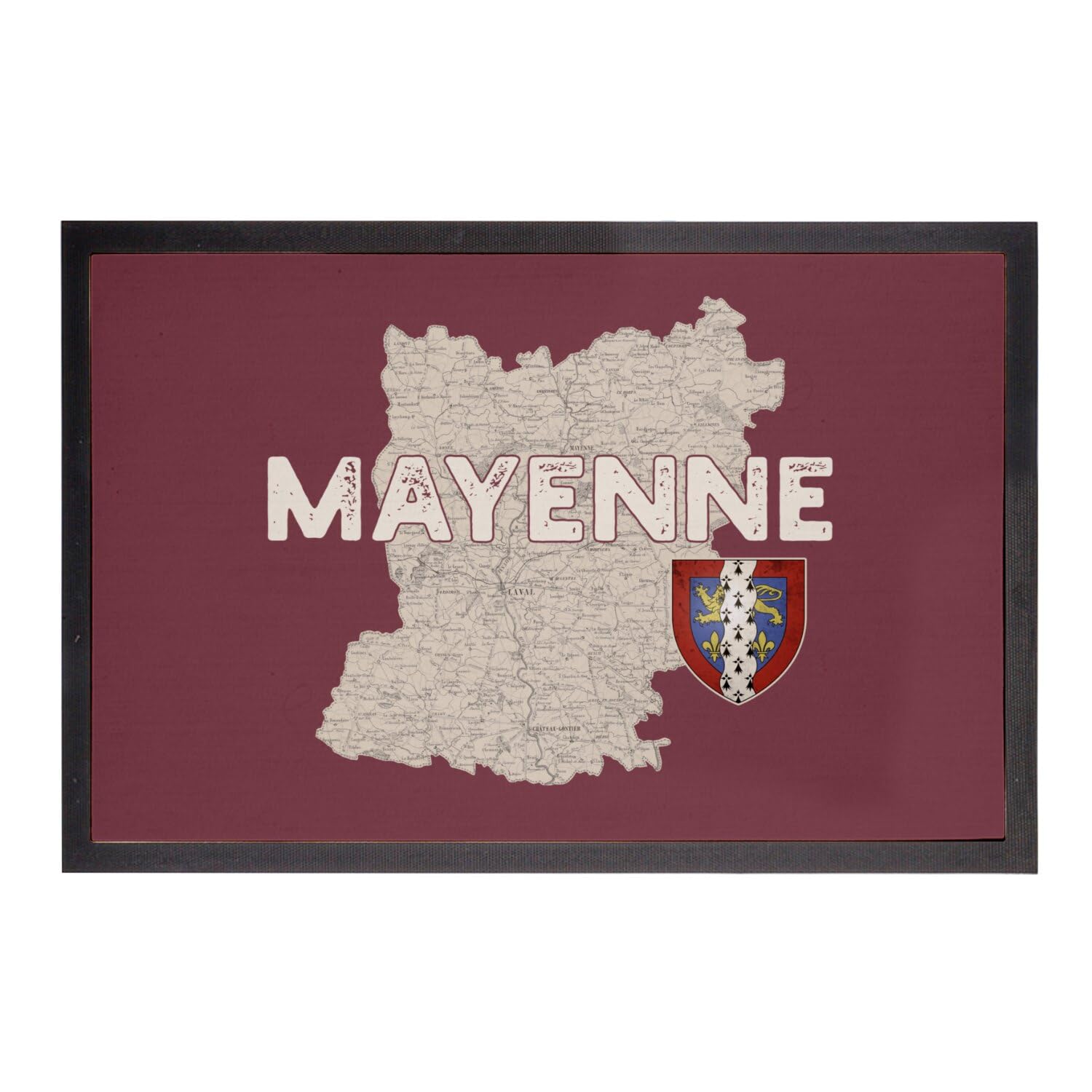 Paillasson Mayenne 53 cadeau déco vintage carte Laval rouge 60x40cm