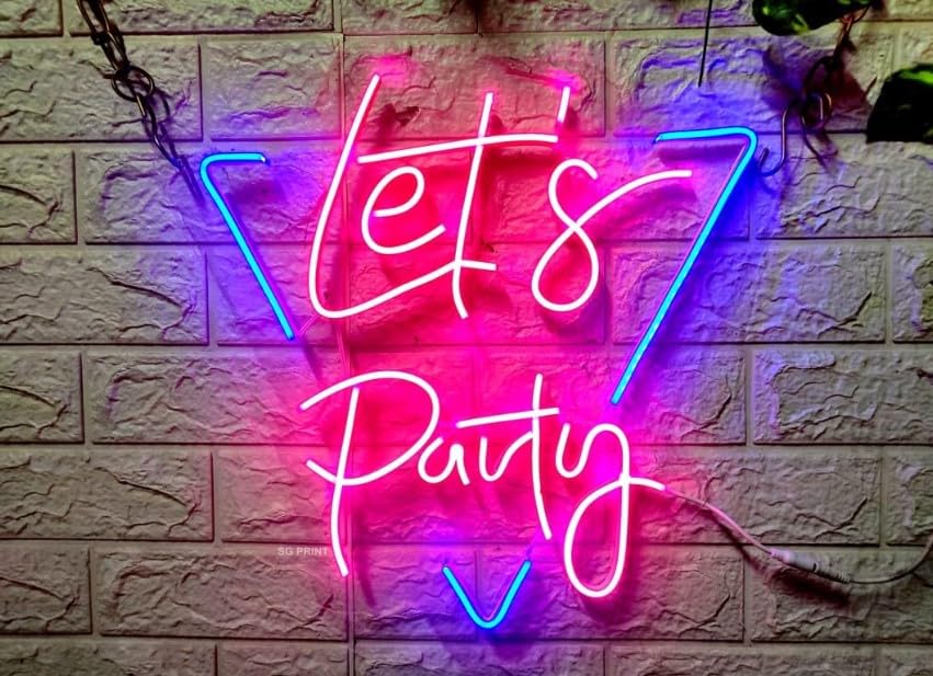 Wall Mitra Lets Party Neon Sign/Lights Neon LED Light, Wedding Birthday Party Home Wall Decor Bar Salon Neon Light for Room, Bedroom, Party and Bar(18X18) PINK+BLUE-image-31