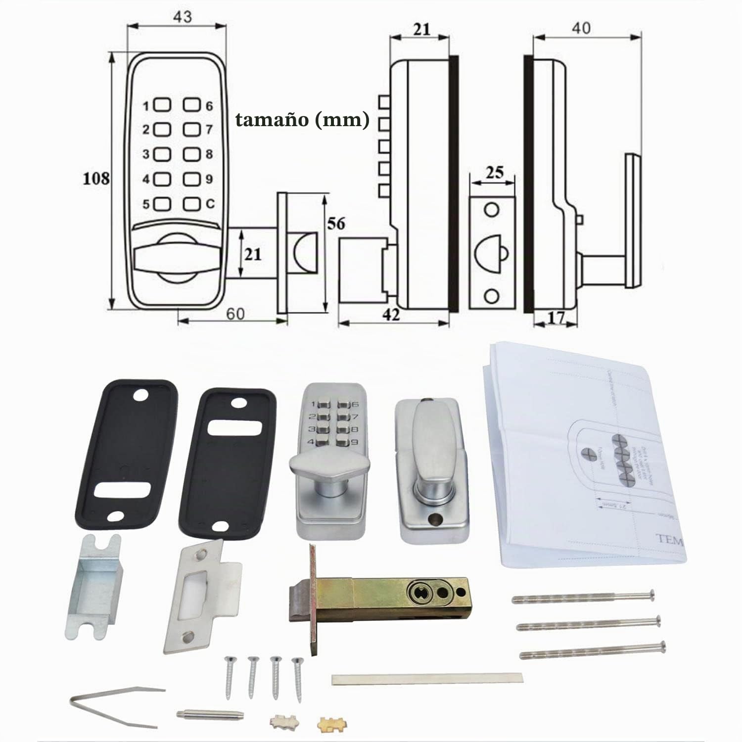 Cerradura digital para puerta con código de bloqueo de HomeSecure, resistencia meteorológica, cromada,plata