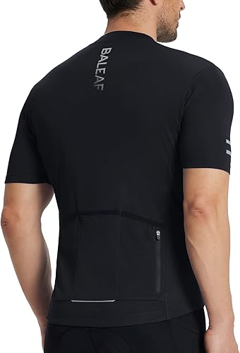 BALEAF Camiseta de ciclismo para hombre, manga corta, camisetas de ciclismo de bicicleta, camiseta con cremallera completa, 3+1 bolsillos, UPF50+