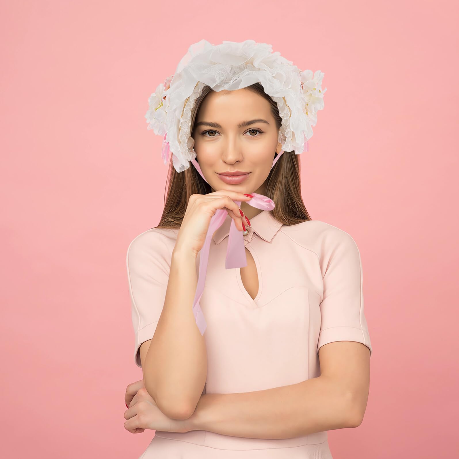 Sombrero Lolita de Paja para Niñas con ala Ancha Ajustable Protección Solar UV Lazos y Diseño Transpirable para Vacaciones y Fiestas al Aire