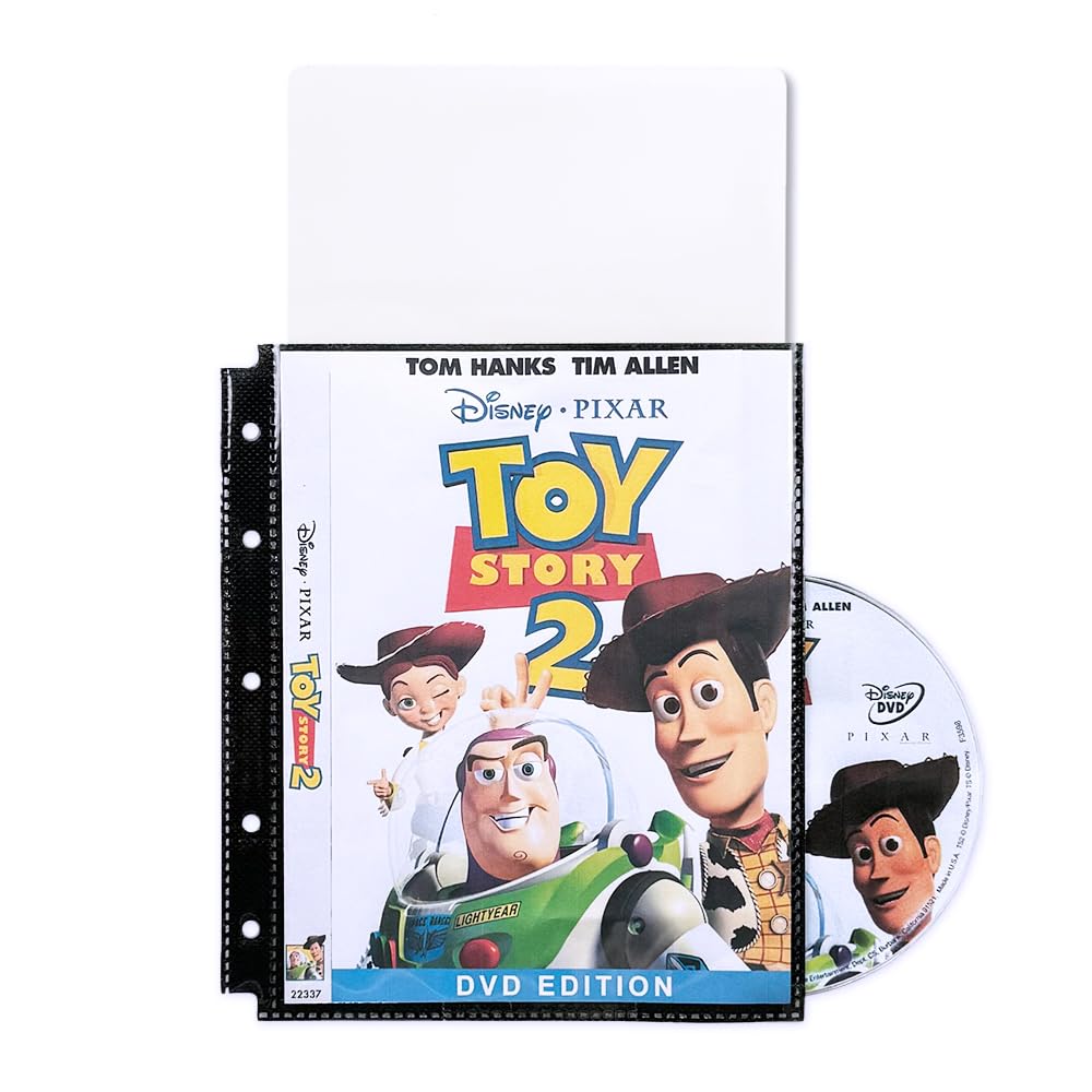 Keepfiling Black DVD Sleeves for DVD and Cover Page with Closing flap. Hole-punched for Mini Ring Binders, Acid Free, 20 per Pack