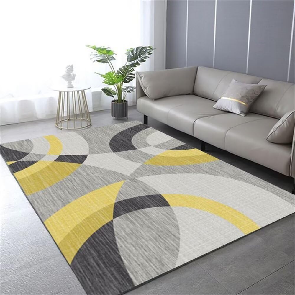 Tapis maison décoration moderne jaune et gris pour salon ou chambre fille
