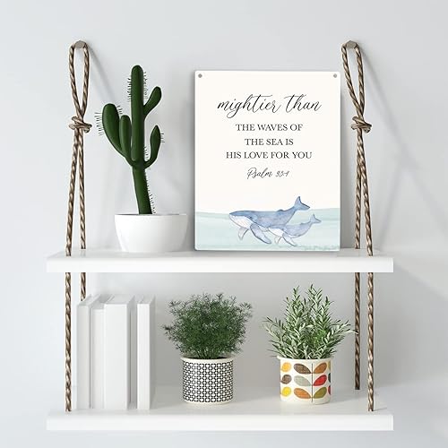 Miniatura 3 de Decoración inspiradora náutica de ballena oceánica Mightier Than The Waves of the Sea Salmo 934, letrero colgante de madera para bebés, niños,