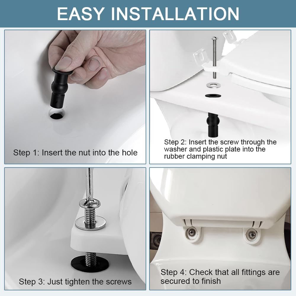 Set di 2 cerniere per sedile WC in acciaio inox e viti di fissaggio superiori a sgancio rapido, per coperchi WC standard o a parete, per clip di espansione durevoli per (55