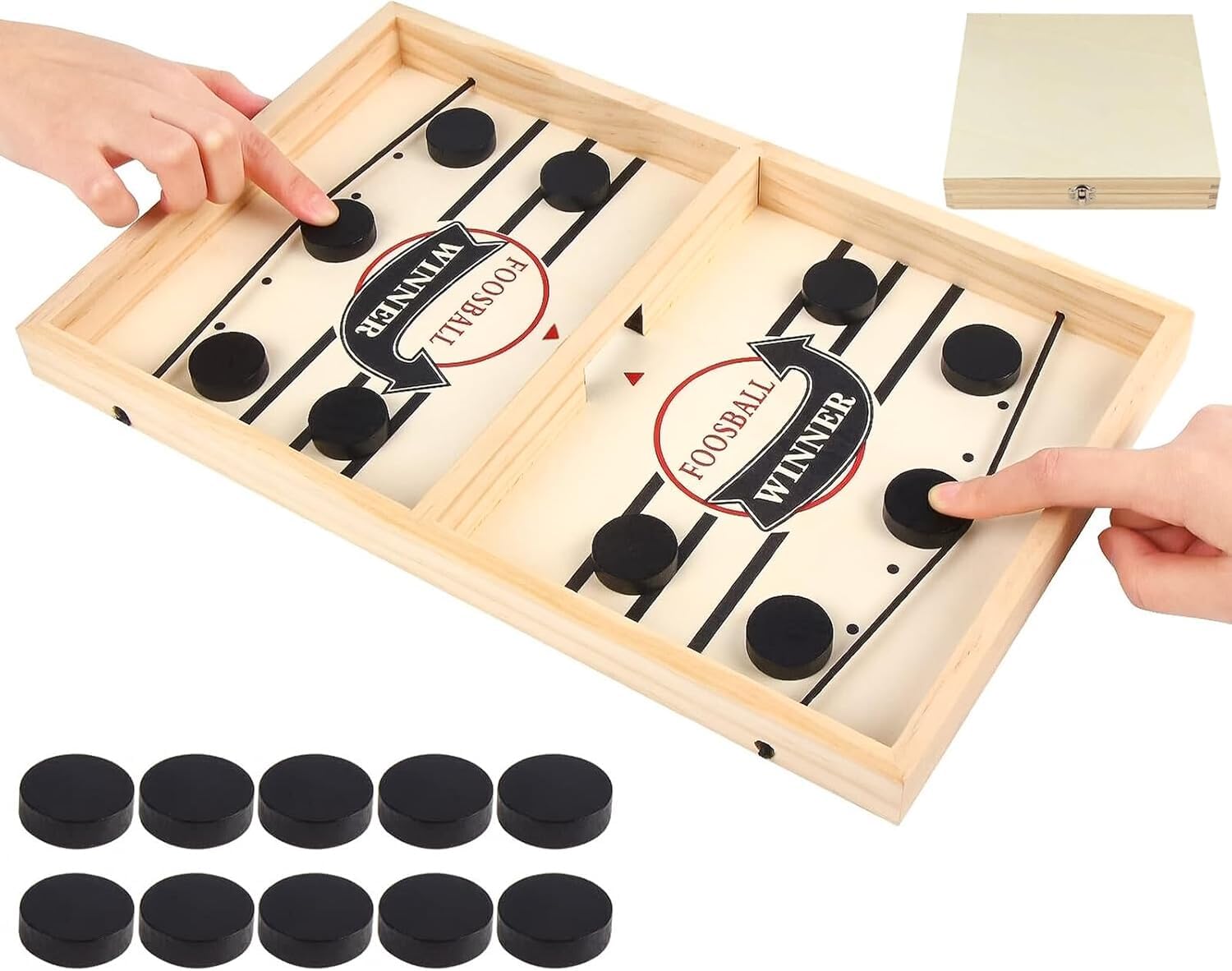 Gioco Da Tavolo 2 In 1: Hockey E Sling Puck In Legno – Tabellone 60x30 Cm (Grande) O 36x23 Cm (Piccolo) – Regalo Per Famiglia