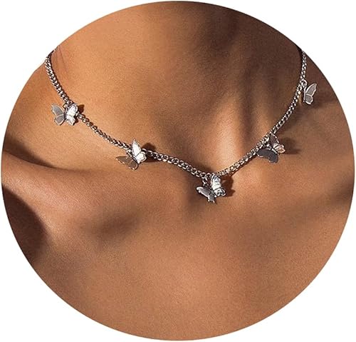 Dainty Gold Butterfly Bow Necklace for Women,18k Gold Plated Choker Necklaces for Women Waterproof & Daily & Simple, Gold Jewelry for Women