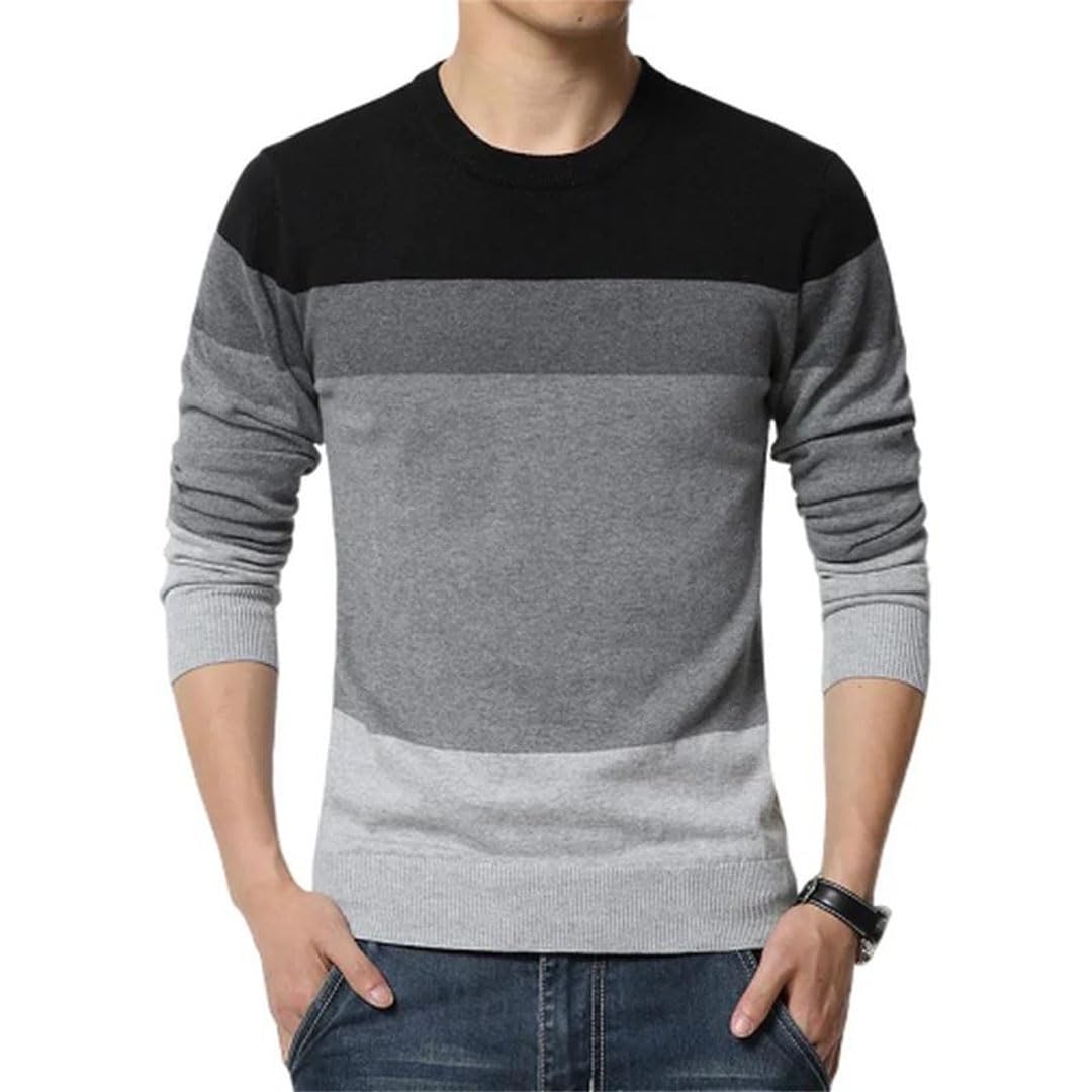 Męskie wiosenne swetry na co dzień okrągły dekolt w paski slim fit sweter dzianinowy sweter z długim rękawem swetry