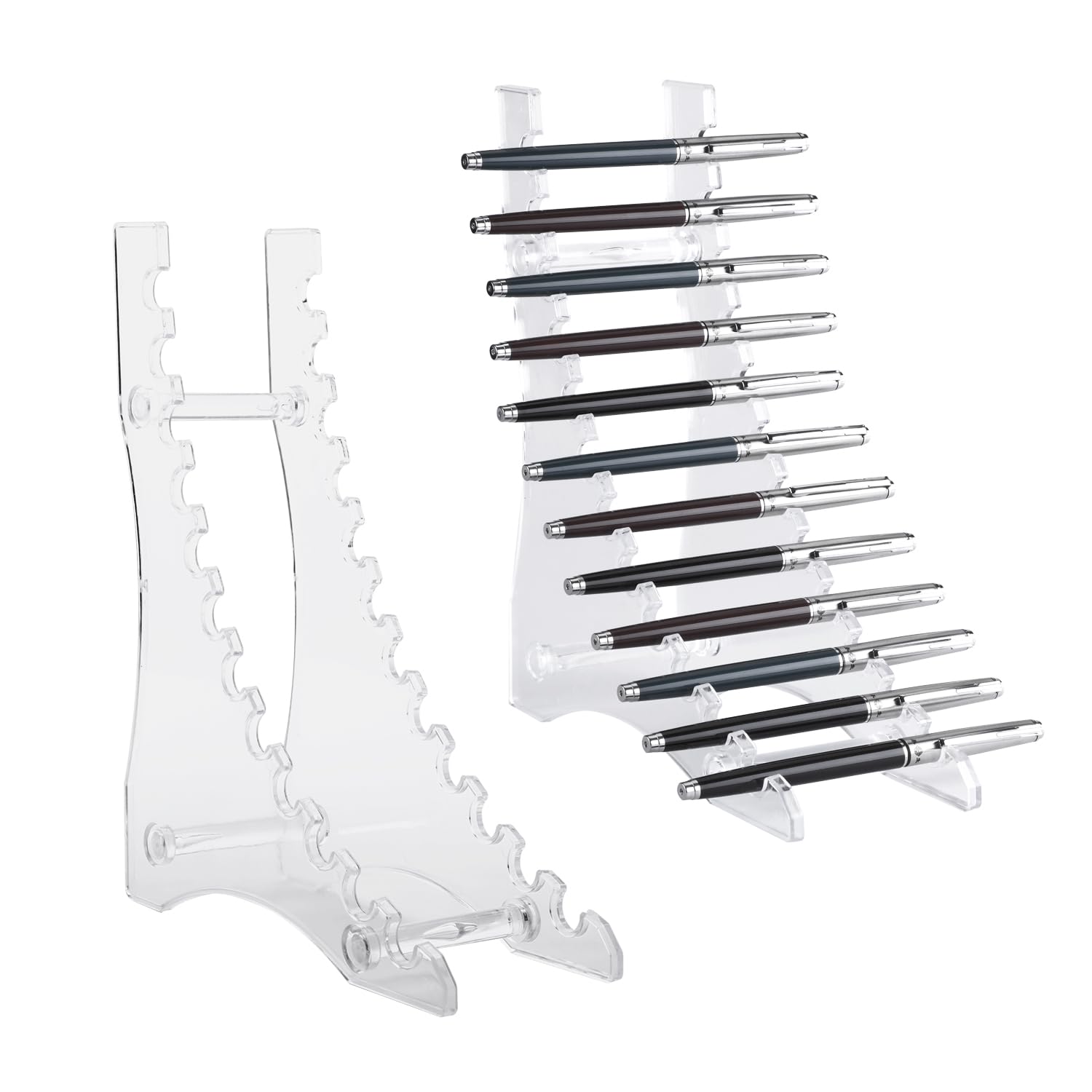 Plastic Pen Display Holder, 2pcs Pack Clear 12-Slots Pen Display Stand Rack Makeup Bruash Organizer for Pens, Pencils, Eyebrow Pencils, Makeup Brush, Nail Brush, E-Cigatette