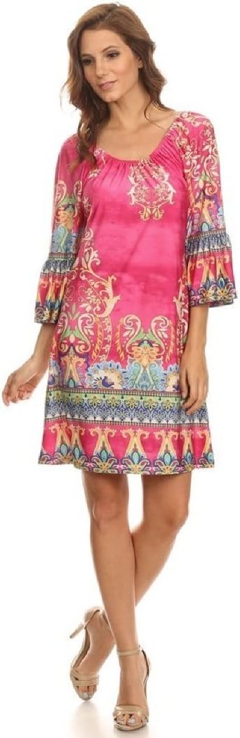 Ever77 Women’s Boho Printed Dress/Regular&Plus/Made in USA/TD1090MO