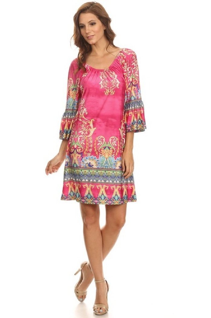 Ever77 Women’s Boho Printed Dress/Regular&Plus/Made in USA/TD1090MO