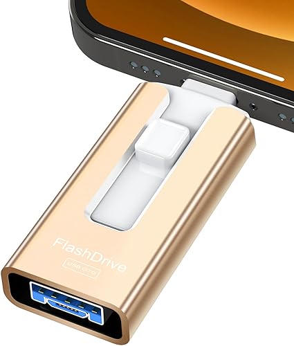 GNASEET Unidad flash USB de 256 GB para teléfono y almohadilla, memoria USB externa de alta velocidad para guardar más fotos y videos (dorado, 256