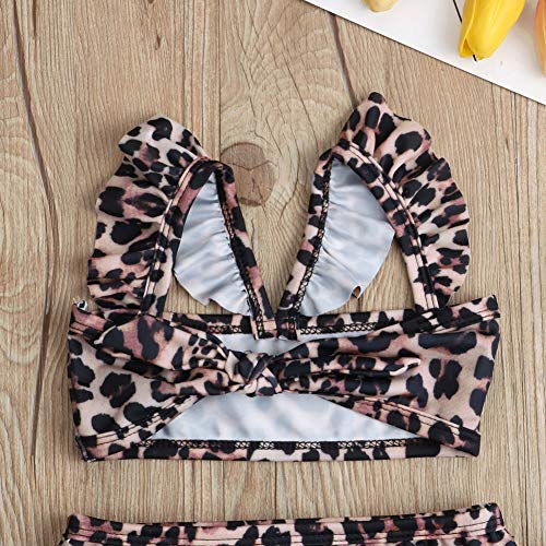 2Pcs Set Toddler Baby Girl Swimsuit Floral Leopard Ruffle Swimwear Bikini Tankini Sunsuit (A Leopard, 4-5T)